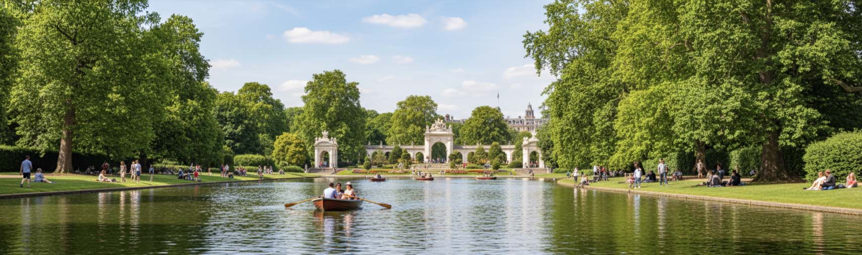 A sunny day in Hyde Park with the Serpentine lake