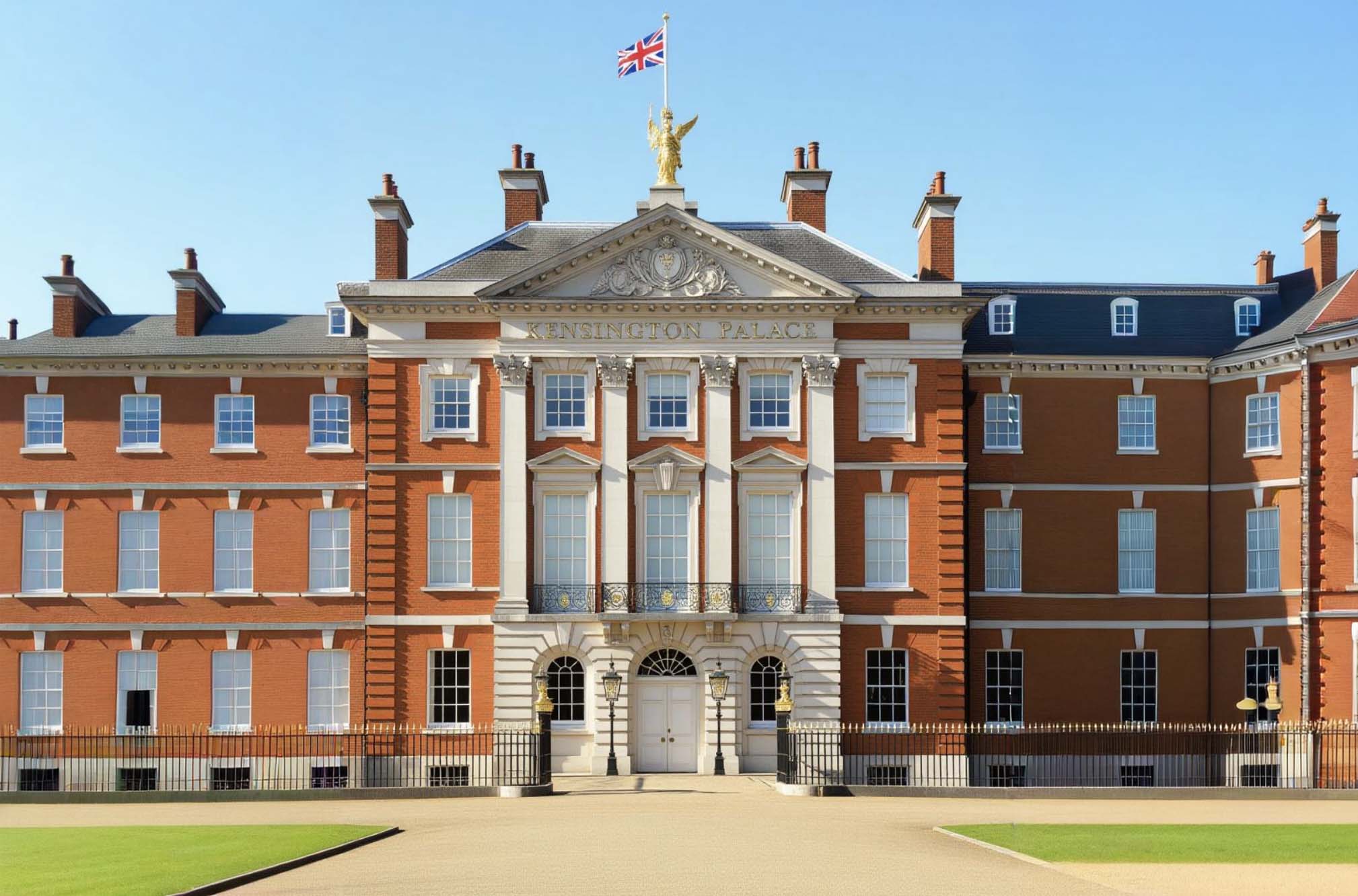 The front facade of Kensington Palace on a clear day